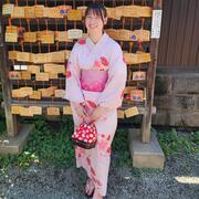 Charlene in a pink kimono