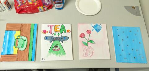Four paintings regarding the tea lab