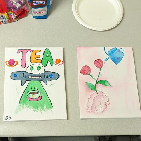 Four paintings regarding the tea lab